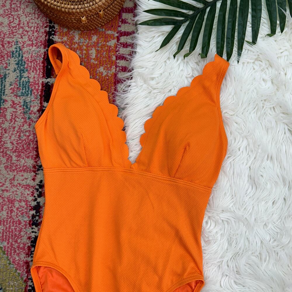 Kate Spade Orange Plunge Padded Scallop Trim V-Neck One Piece Swimsuit Large - Picture 3 of 5